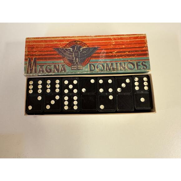 Vintage Magna Dominoes No 225 Eagle Original Box Double Six Set Milton Bradley - Picture 5 of 7